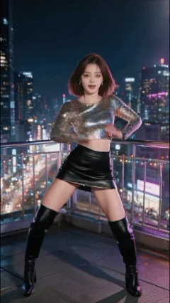 夜景でダンスする女性