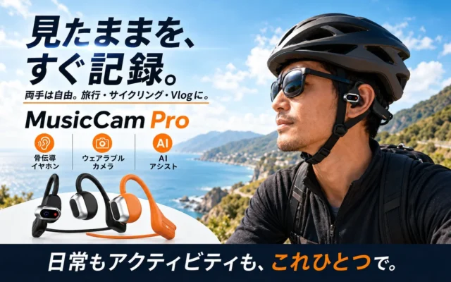 骨伝導イヤホンとカメラが一体化！ハンズフリーで“見たまま”を記録する「MusicCam Pro」がMakuakeで登場