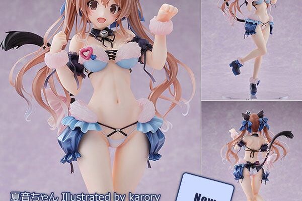 大人気イラストレーターkarory先生のオリジナルキャラ「夏音ちゃん」のフィギュアがねこみみ水着メイド姿で愛らしく登場。